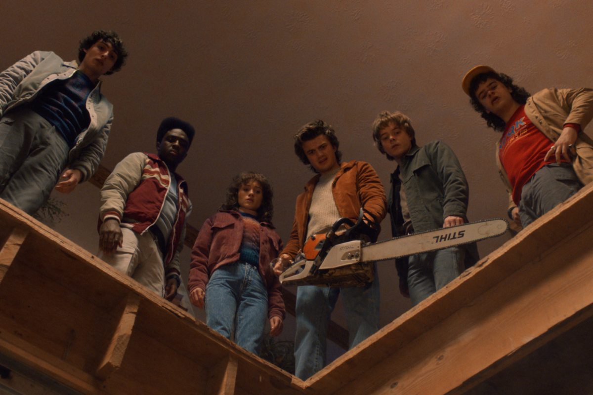 Finn Wolfhard as Mike Wheeler, Caleb McLaughlin as Lucas Sinclair, Natalia Dyer as Nancy Wheeler, Joe Keery as Steve Harrington, Charlie Heaton as Jonathan Byers and Gaten Matarazzo as Dustin Henderson.
